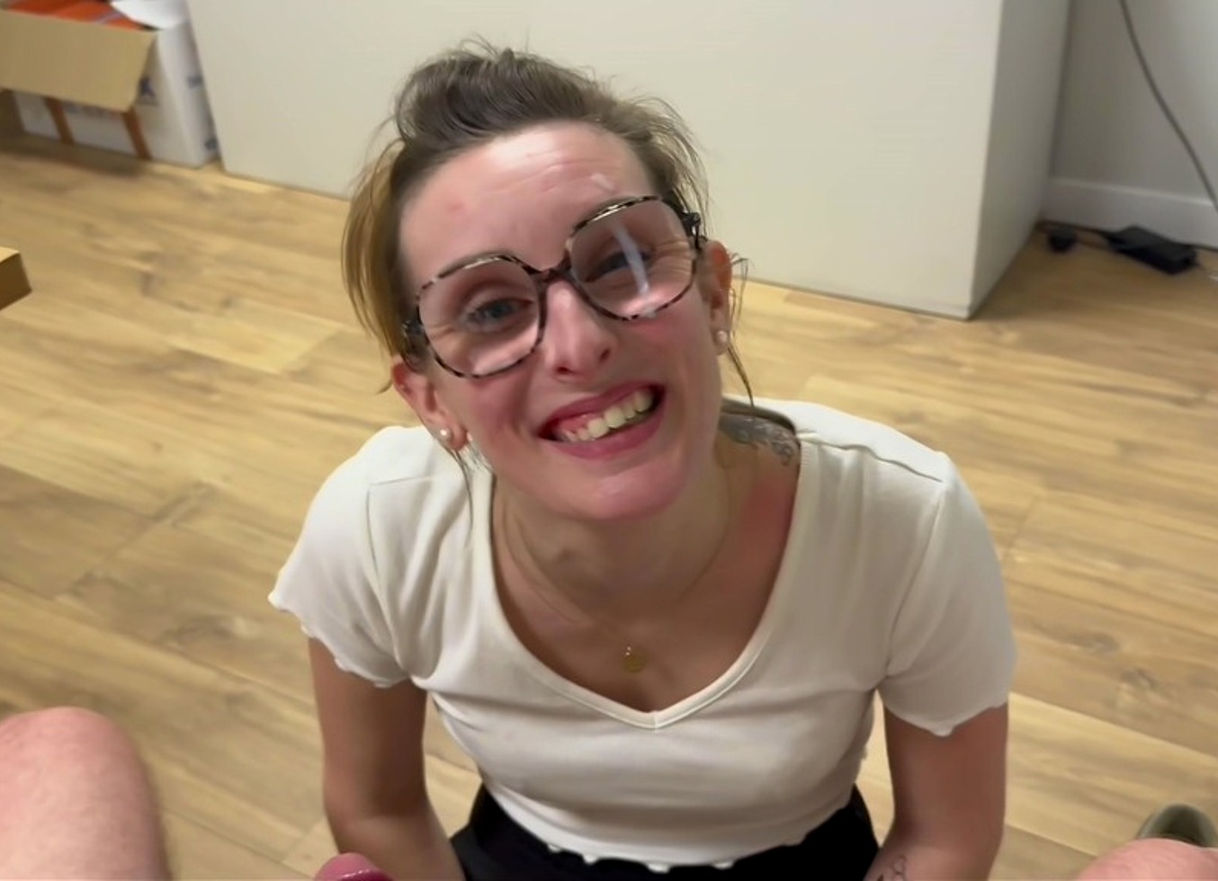 Compilation - French MILF Gets Facial Cumshots On Her Glasses