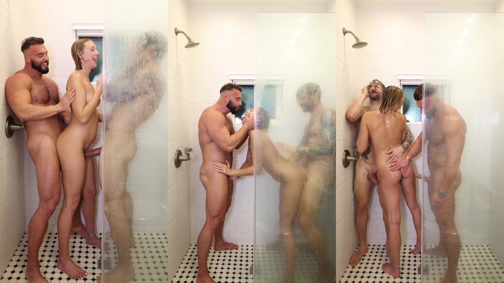 threesome shower sex with stunning babe lovely lo