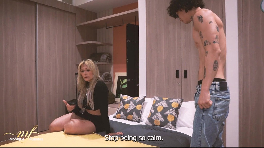 a stepmother ends up being fucked by her stepson while sharing a hotel bed - monique fuentes & jordy fabian