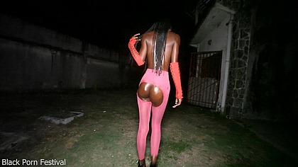 Late night walk with skinny ebony beauty