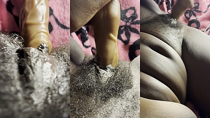 YOUNG HAIRY HORNY PUSSY AND DILDO (SOLO FEMALE)