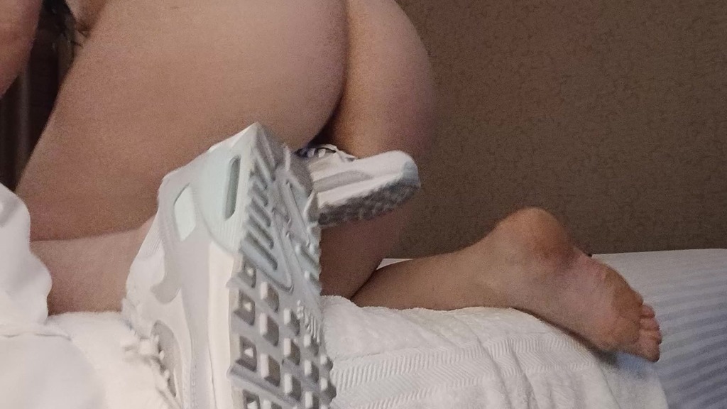 Humping Nike Sneakers and Masturbating. Real Orgasm White Shoes, Small Tits, Hairy Bush