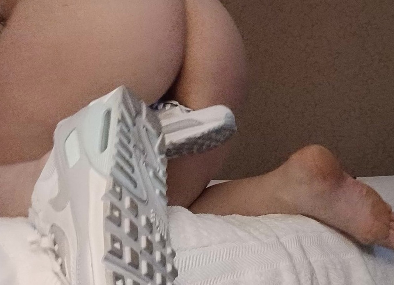 Humping Nike Sneakers and Masturbating. Real Orgasm White Shoes, Small Tits, Hairy Bush