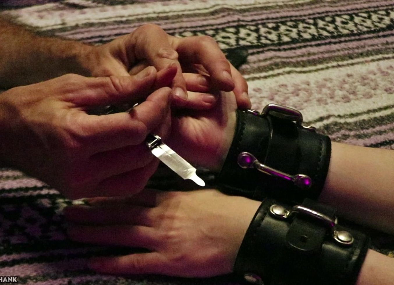 Thick Black Leather Cuff Bondage Bdsm Fingernail Clipping