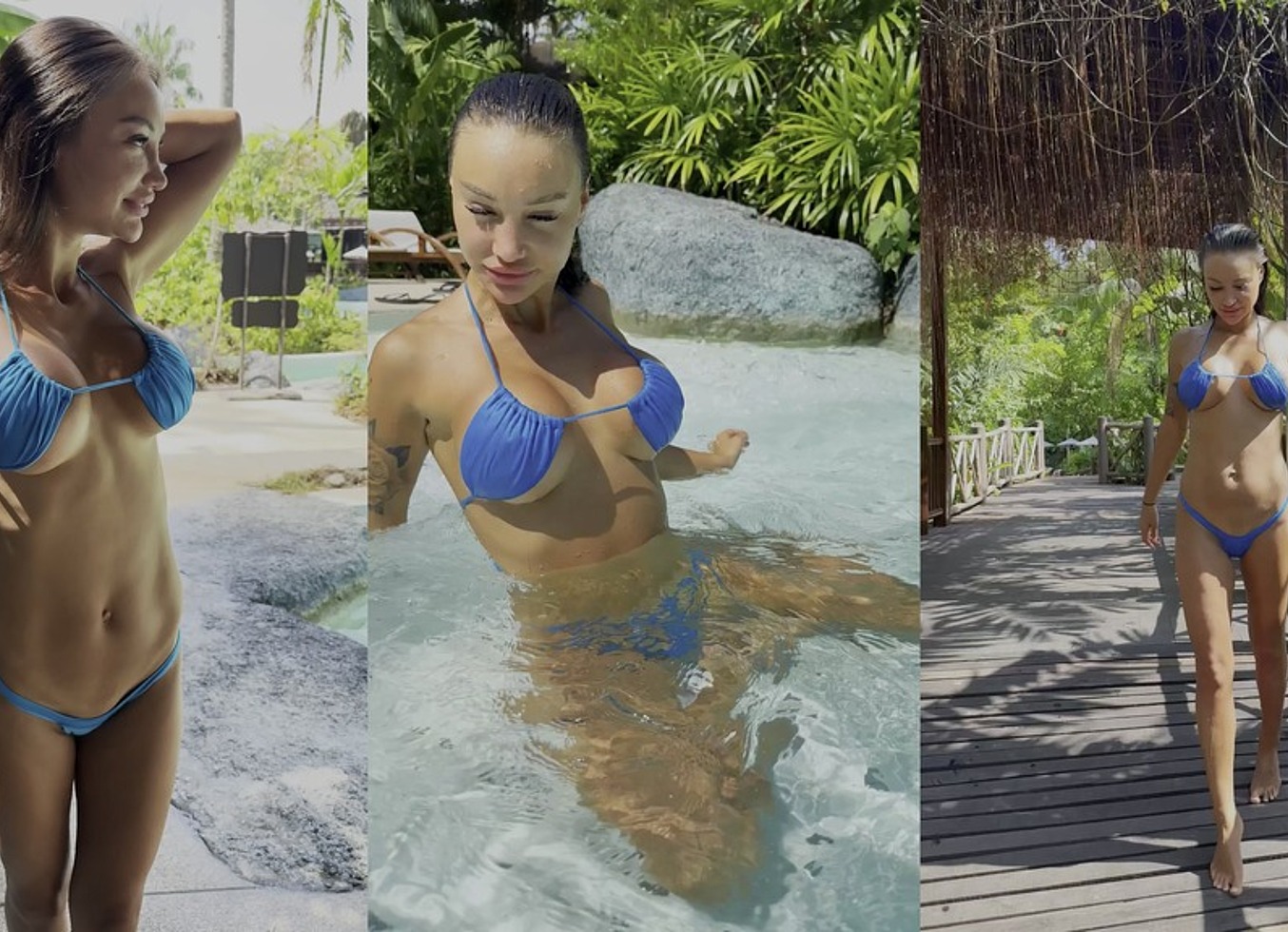 Monika Fox In Blue Bikini Swims In Pool In Paradise Place