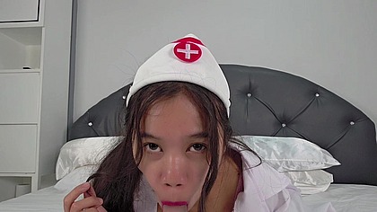 Sexy petite nurse treating an old perverts draining until empty