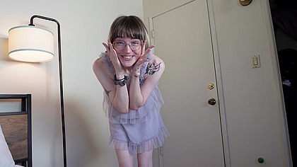 Petite Blonde Trans Cutie Shows Off New Haircut with Blowjob