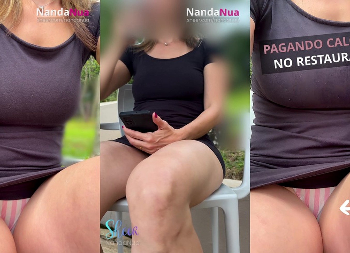 Outdoor Restaurant, Little Black Dress And A Hot Panty Tease For The Waiter - Vestidinho Preto, Calcinha Aparecendo... Exibicionismo No Restaurante - Garcom Adorou