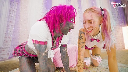 Wild school girl ANAL fuck with trans classmate - ANAL gapes, deepthroat, cum on ass