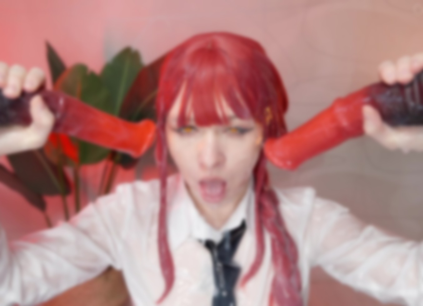 Makima Cosplay Getting 2 Big Dicks And Creampie