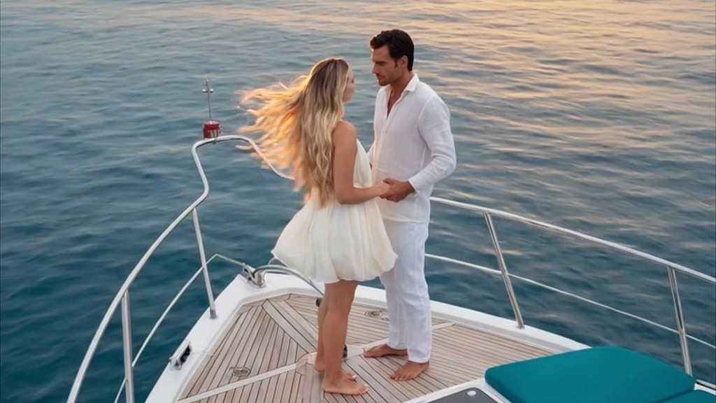 pareja de recien casados van a disfrutar de su luna de miel en un yate, su esposo le rompe el cono por todo el camino!! (video generado por ia) () pareja de recien casados van a disfrutar de su luna de miel en un yate, su esposo le rompe el cono por todo el camino!! (video generado por ia) ()