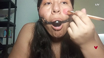 Latina Girl Self Gagged Live Stream + make Up and Drool