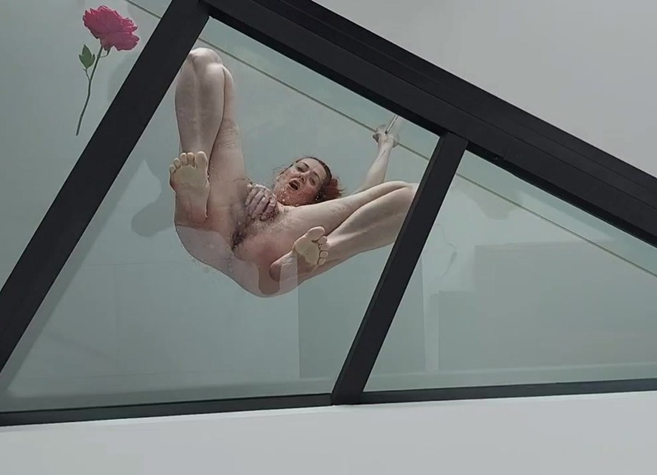 Perverted Woman Squirting On Top Of A Glass Floor