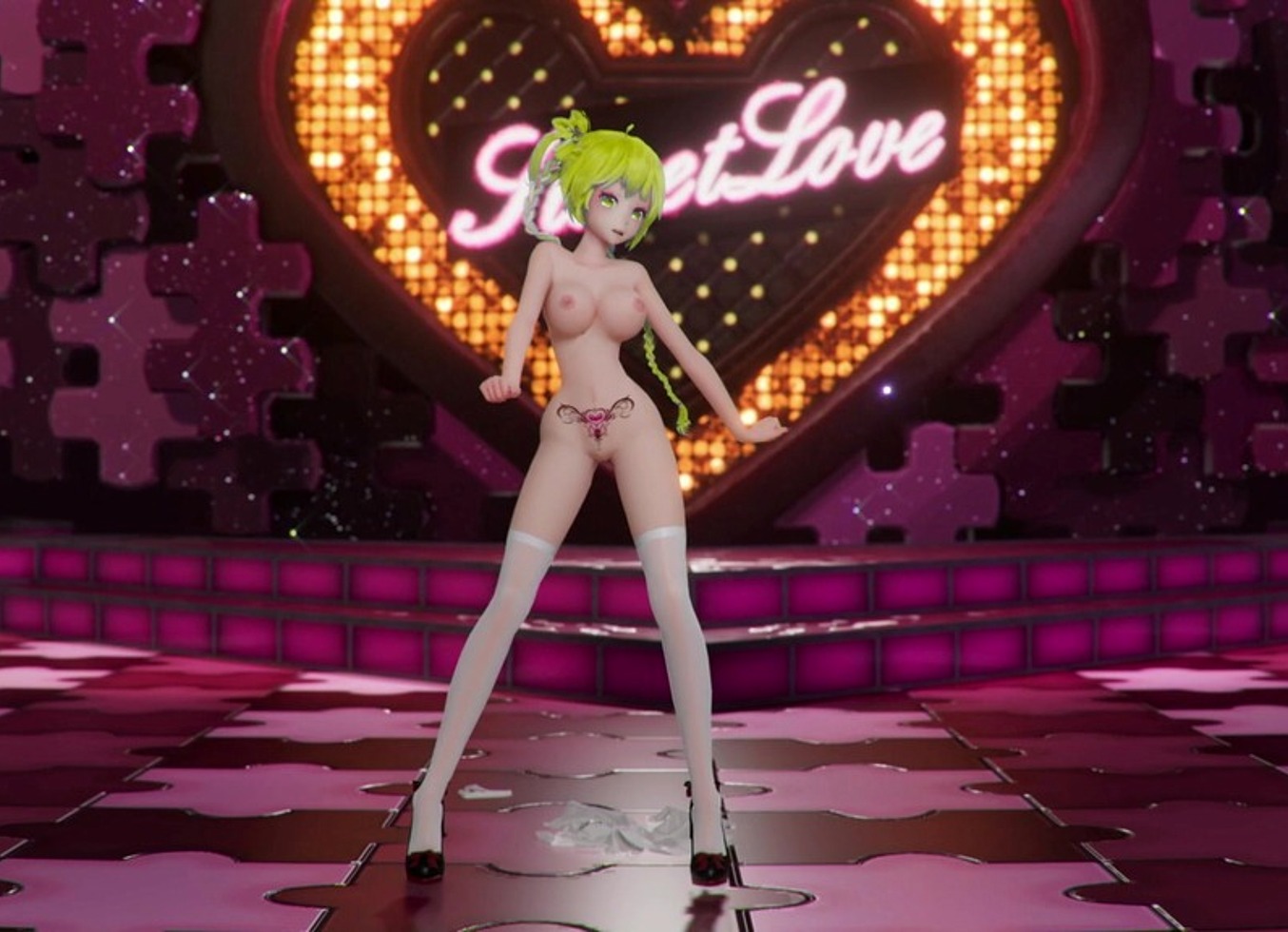 Hatsune Miku Shake It Hentai Vocaloid Undressing Dance Tatto White Socks Mmd 3D Blonde Hair