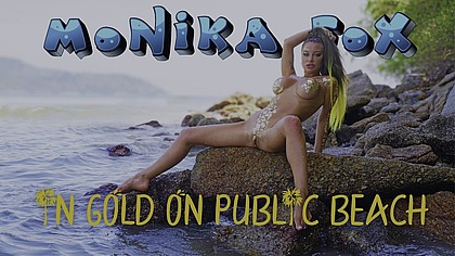 Hot Monika Fox In Gold On Public Beach