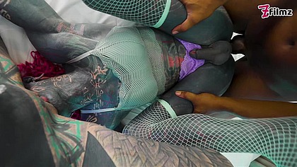 POV TRANS threesome - tattooed Mazhem & Josh