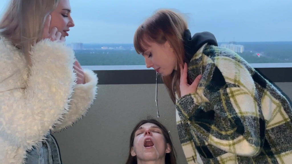 sadistic humiliation of human ashtray with spit and ashes - public lezdom party