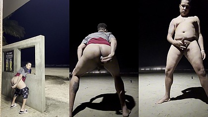 Garoto se masturbando na praia ao ar livre