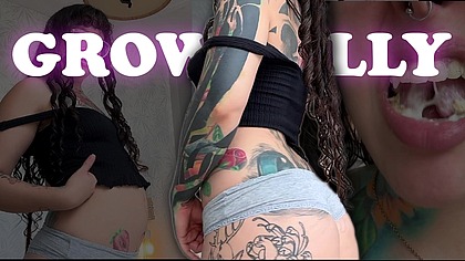 The giantess girl makes her stomach grow so that it's big for you. VORE. CHEWED FOOD