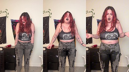 goth girl piss desperation in tight jeans