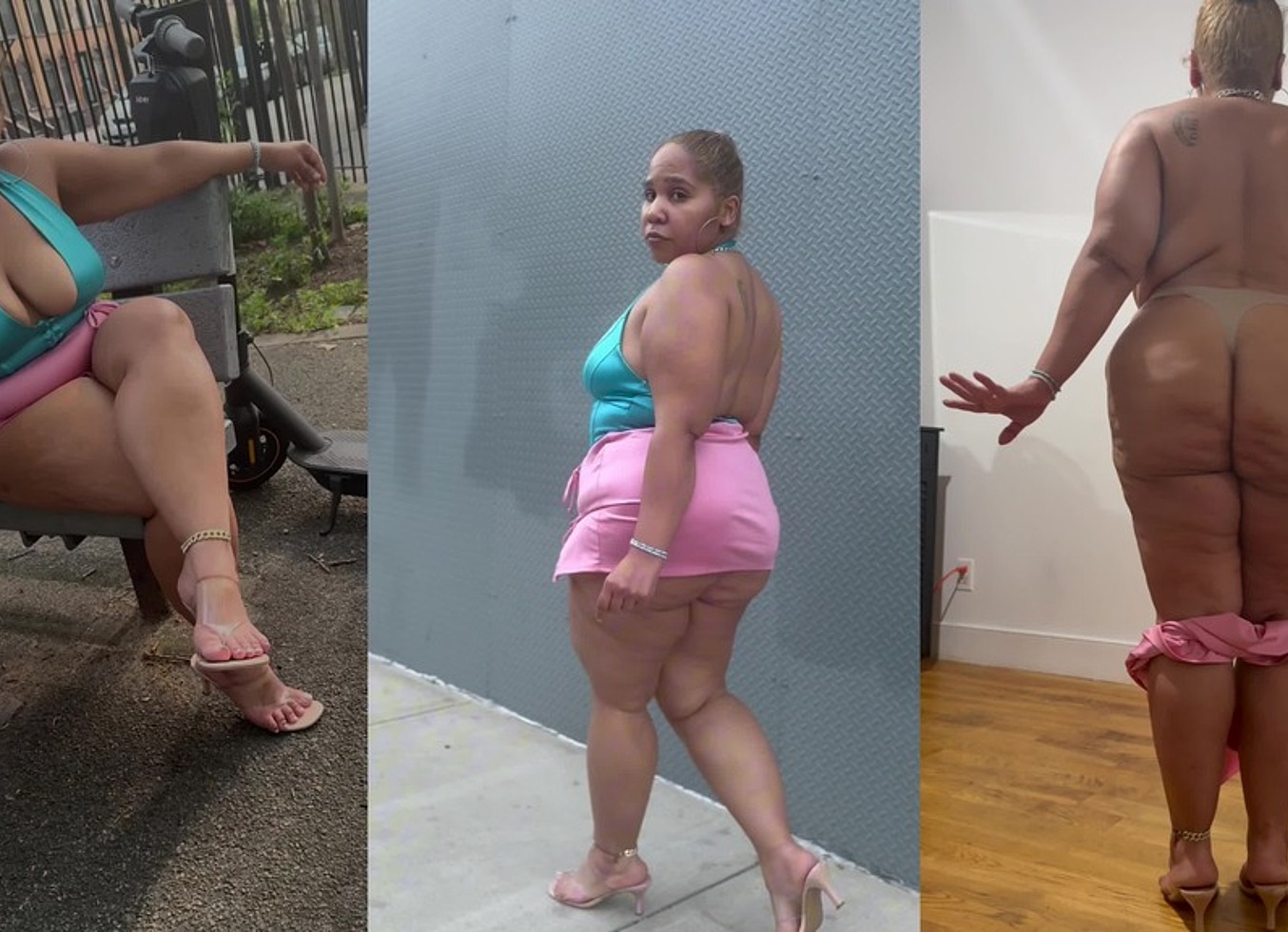 Thick Latina Thick Legs Natural Big Booty Fat Ass Mini Skirt High Heels Stilettos Erotic Angie Love BBW Boricua Mami Curly Hair Leg Tease