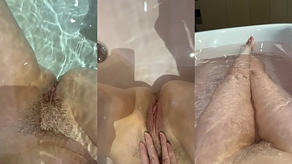 ASMR girl pees in water and sperm flows out of her pussy close-up. Girl farts and pees in bathtub under water