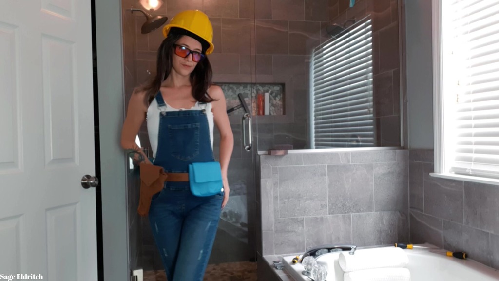 construction girl sage eldritch wetting denim overalls & panties