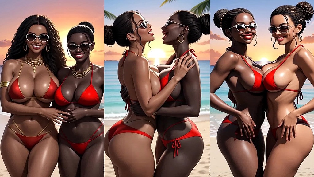 Африканська дівчина цілується на пляжі (AI анімація) () african girl kissing on the beach (ai animation) ()
