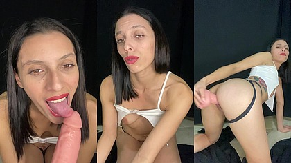 Slutty argentinian sucks a dildo and fucks it for you while talking dirty