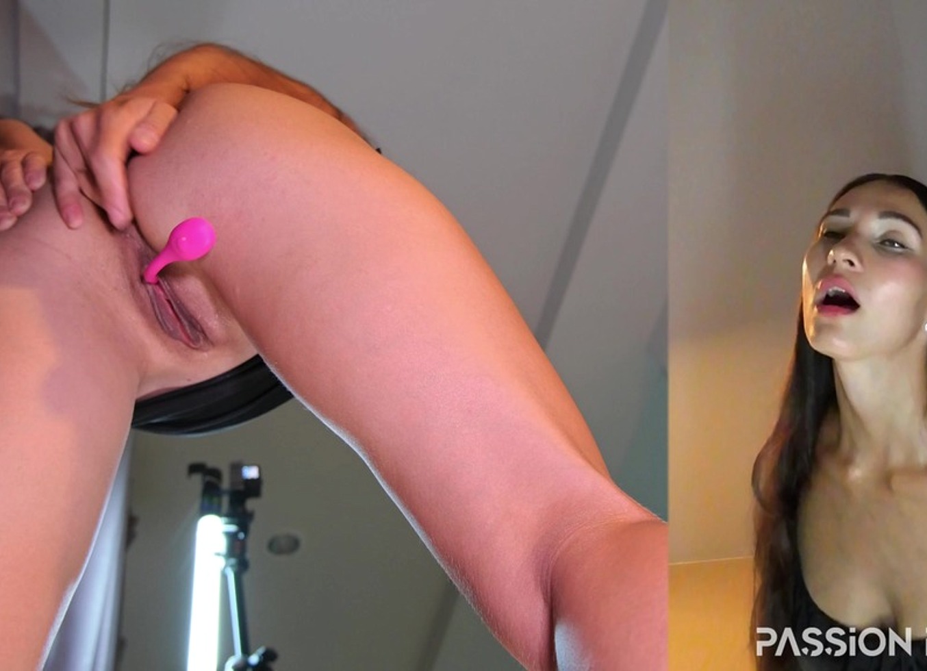 Down View and Face Camera Masturbation with Toys