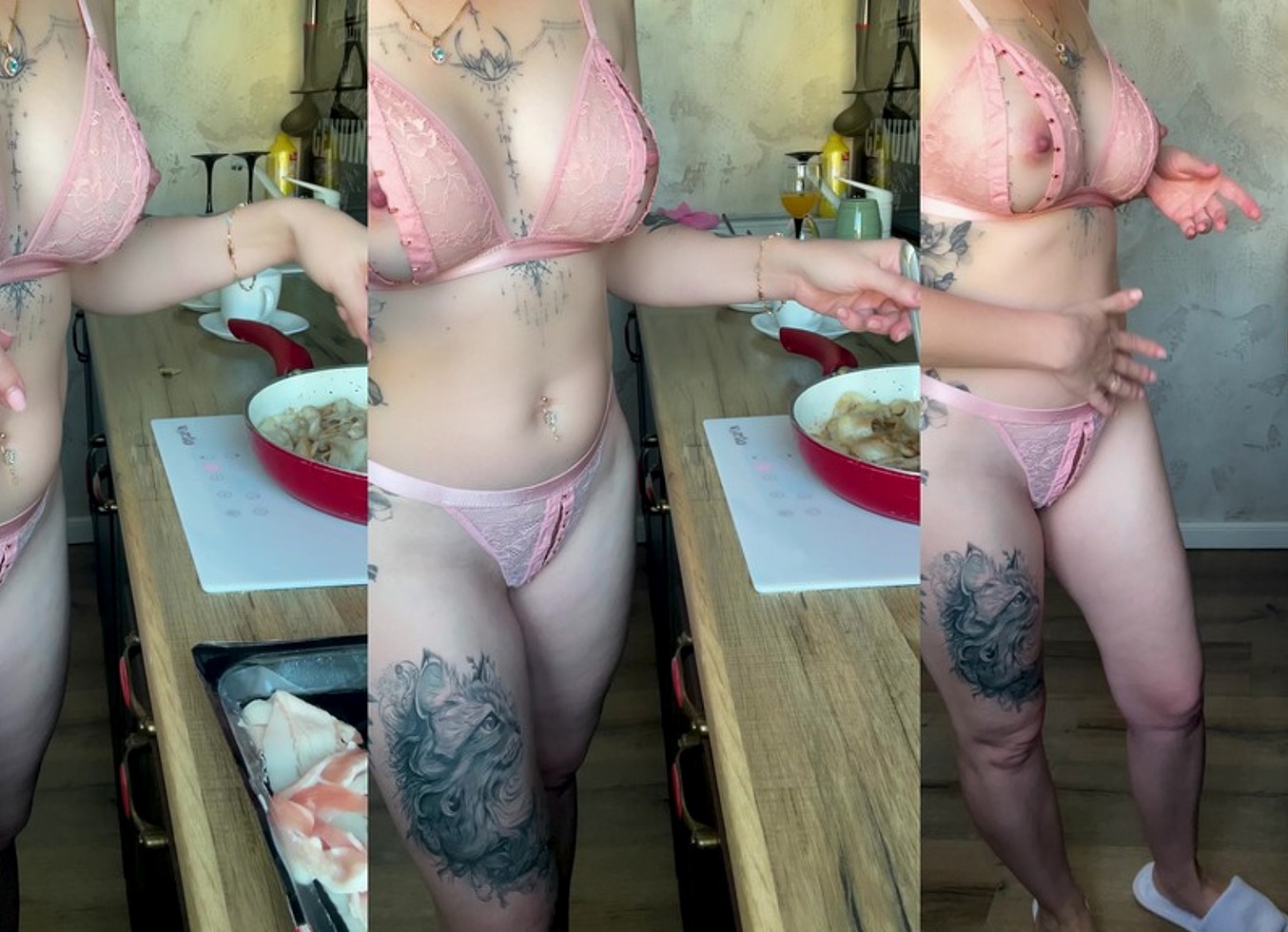 Beautiful Naked Wife Cooking Breakfast