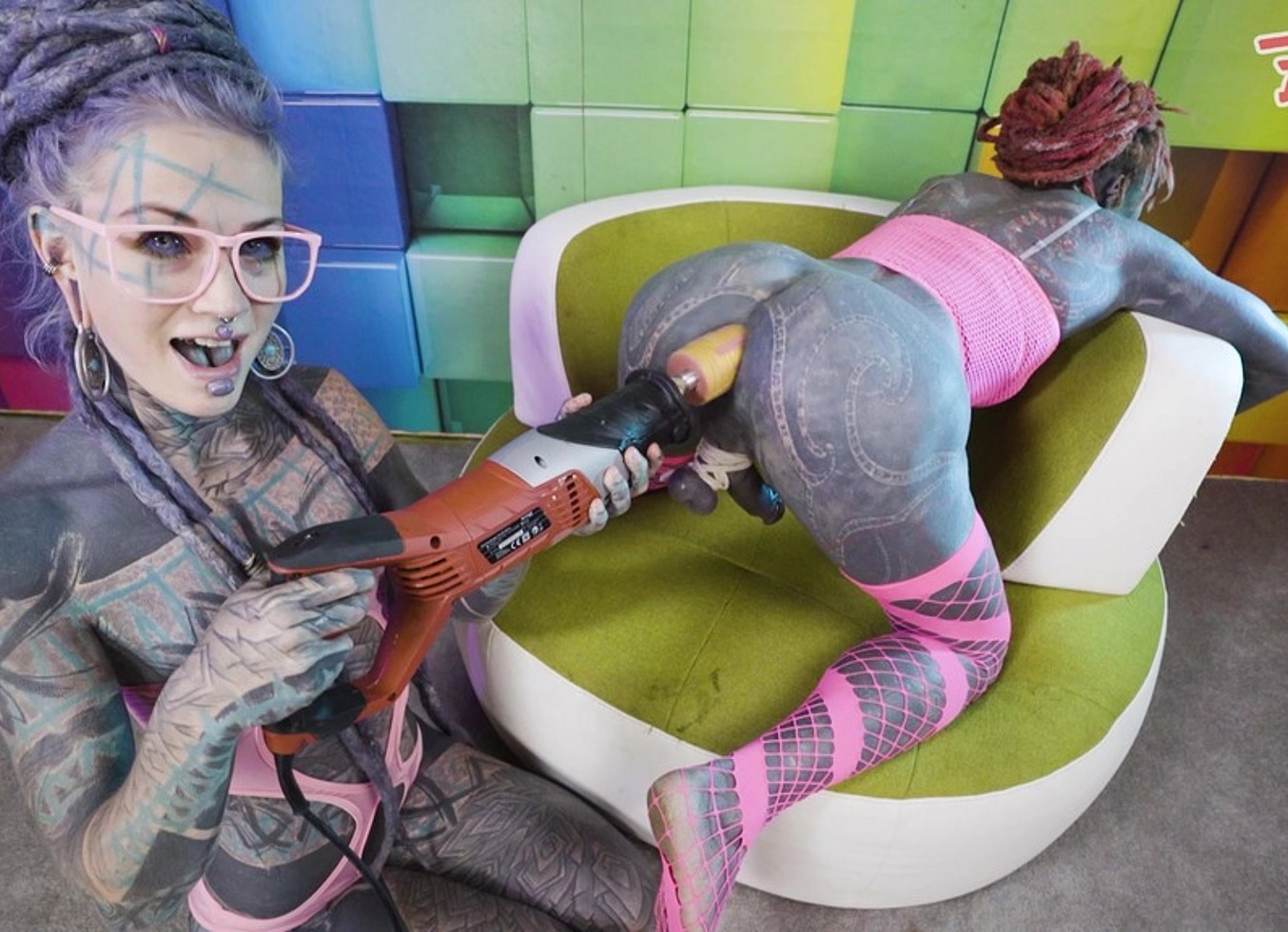 Dominatrix Teases and Pushes Heavily Tattooed Sissy to Anal Orgasm with Doxy, Anal Fuckmachine and Cockbondage