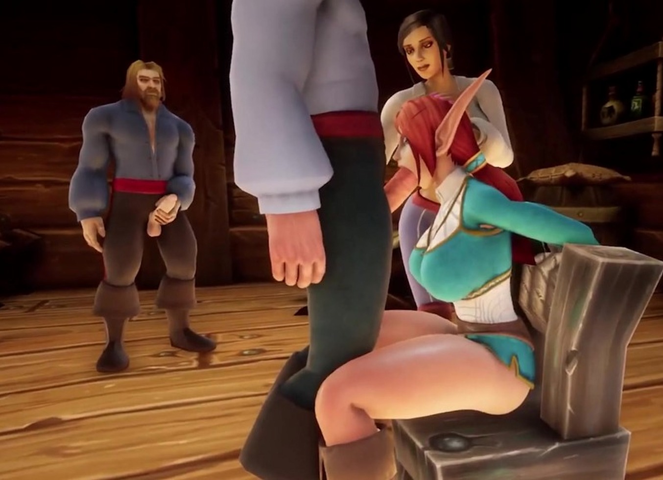 Redhead Elf Gets Railed in Front of Pirates - Warcraft Porn Parody