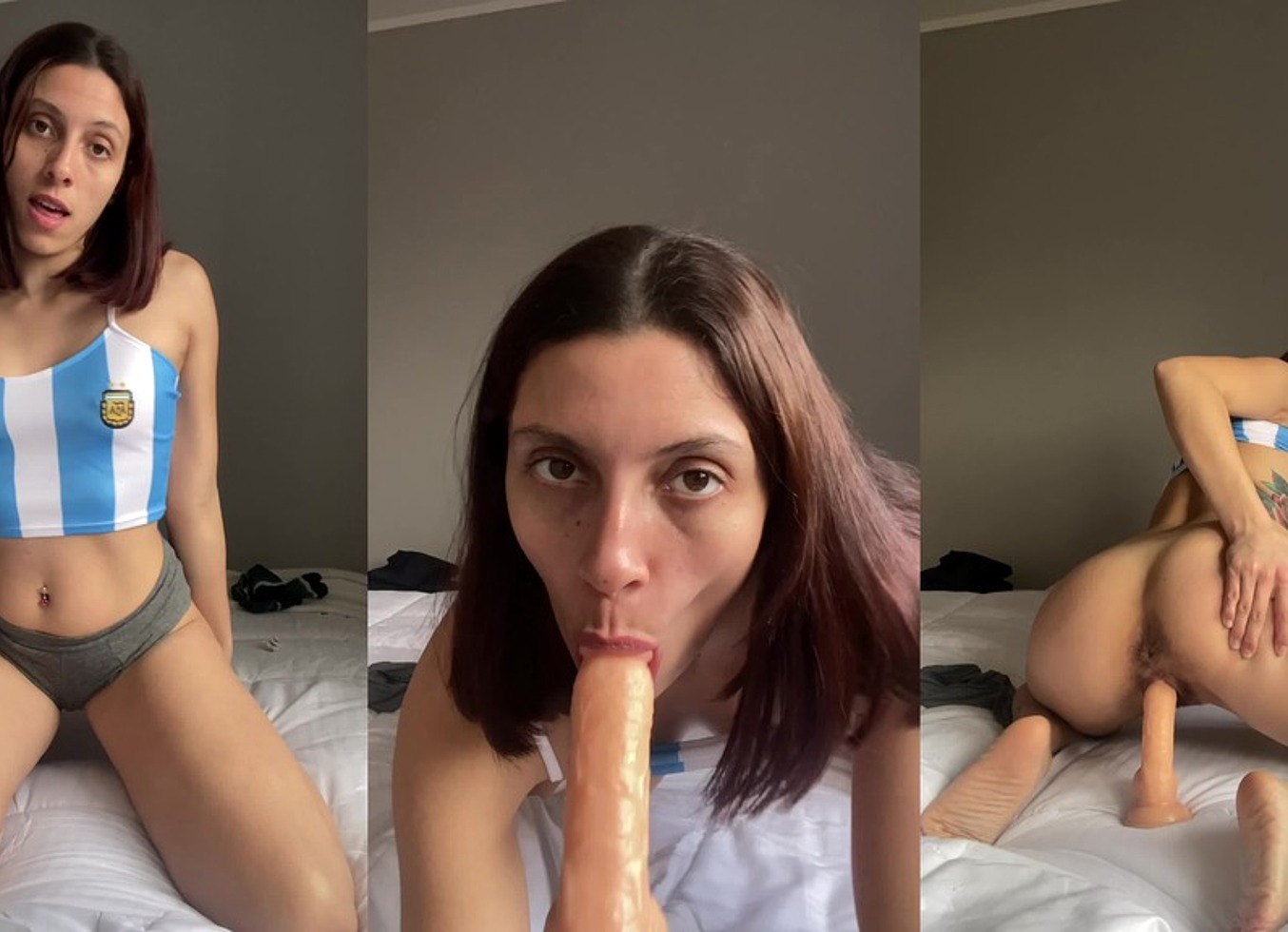 Argentinian Beauty Fucking Dildo With Her Soccer Jersey On!