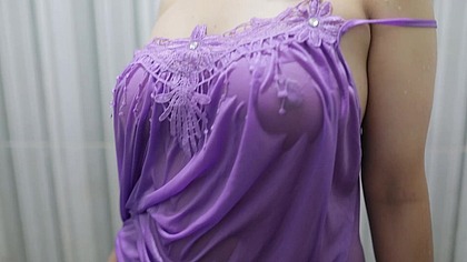 IN THE BATHROOM Indonesian TRANSPARANT in Shiny Satin Lingerie – Perfect Body Big Ass Tease