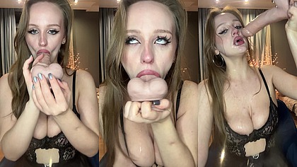 Messy Sloppy Dildo Blowjob — Gagging & Drooling All Over My Tits