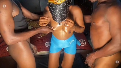 She was Guided by two big cock