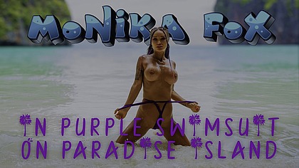 Sexy Monika Fox In Purple Swimsuit On Paradise Island