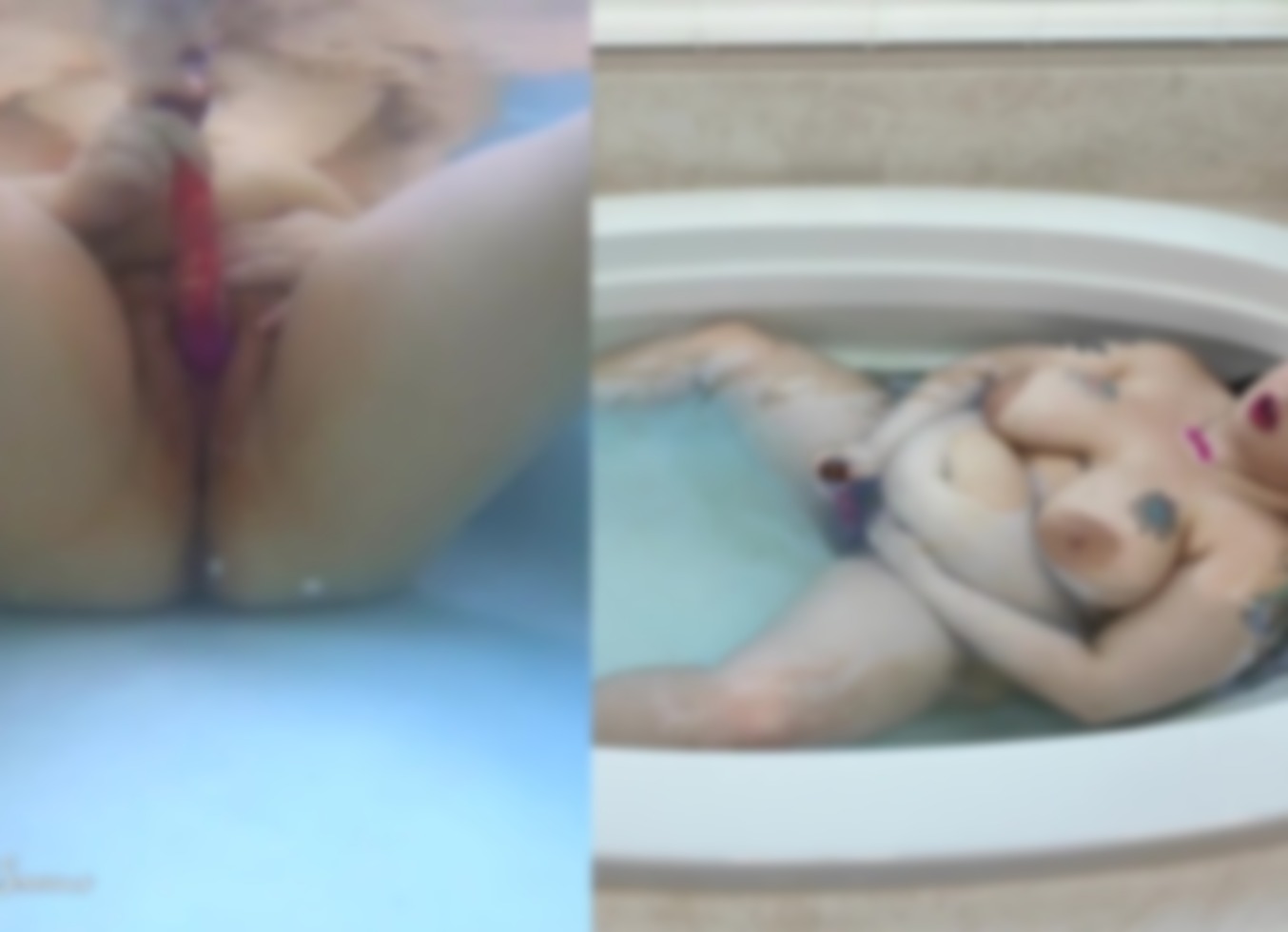 Underwater Masturbation With Split View - BBW Sydney Screams Dildo Fucks Hairy Pussy In Bathtub