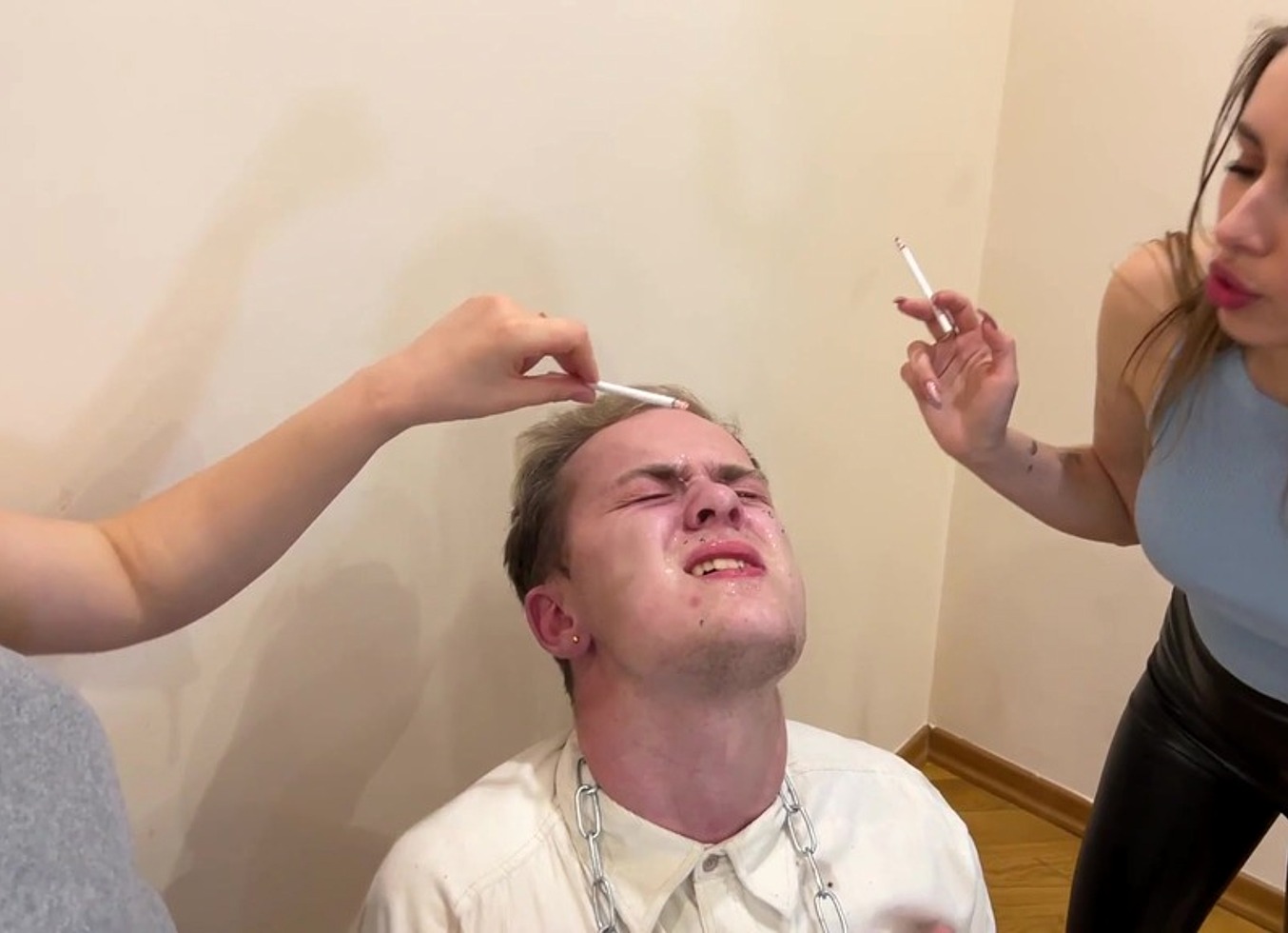 We'll Turn His Pathetic Face Into Trash - Hard Spitting and Human Ashtray Femdom with Rough Bitches