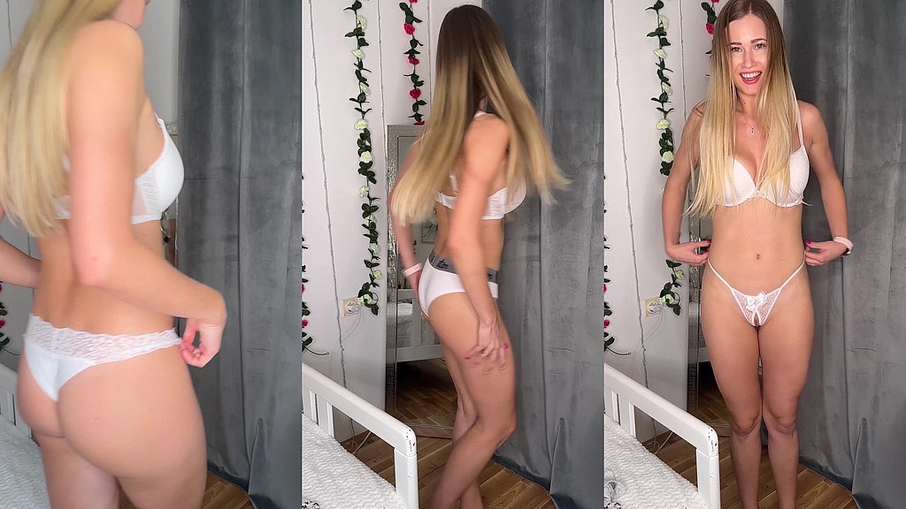 blonde shows off her collection of white panties (Stella Cardo) blonde shows off her collection of white panties (Stella Cardo)