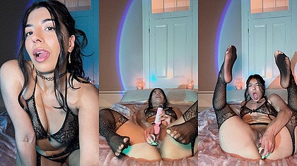 Dressed In Lingerie I Use Every Toy I Can Find To Stretch My Tight Little Pussy