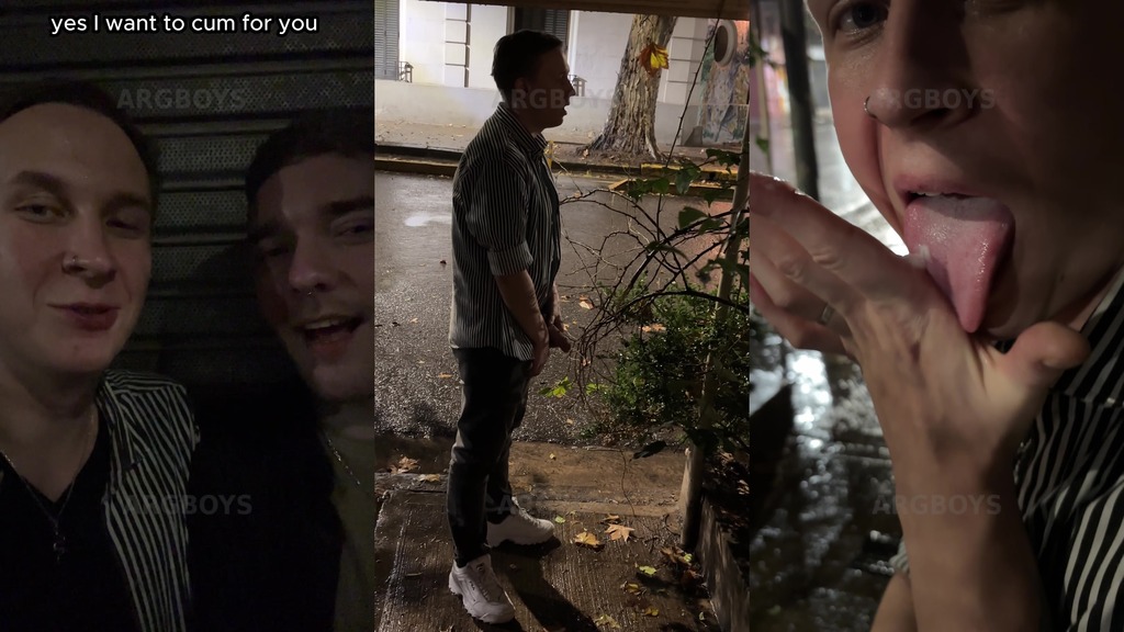 risky extreme couple jerk off outdoor in public under the rain (very romantic)