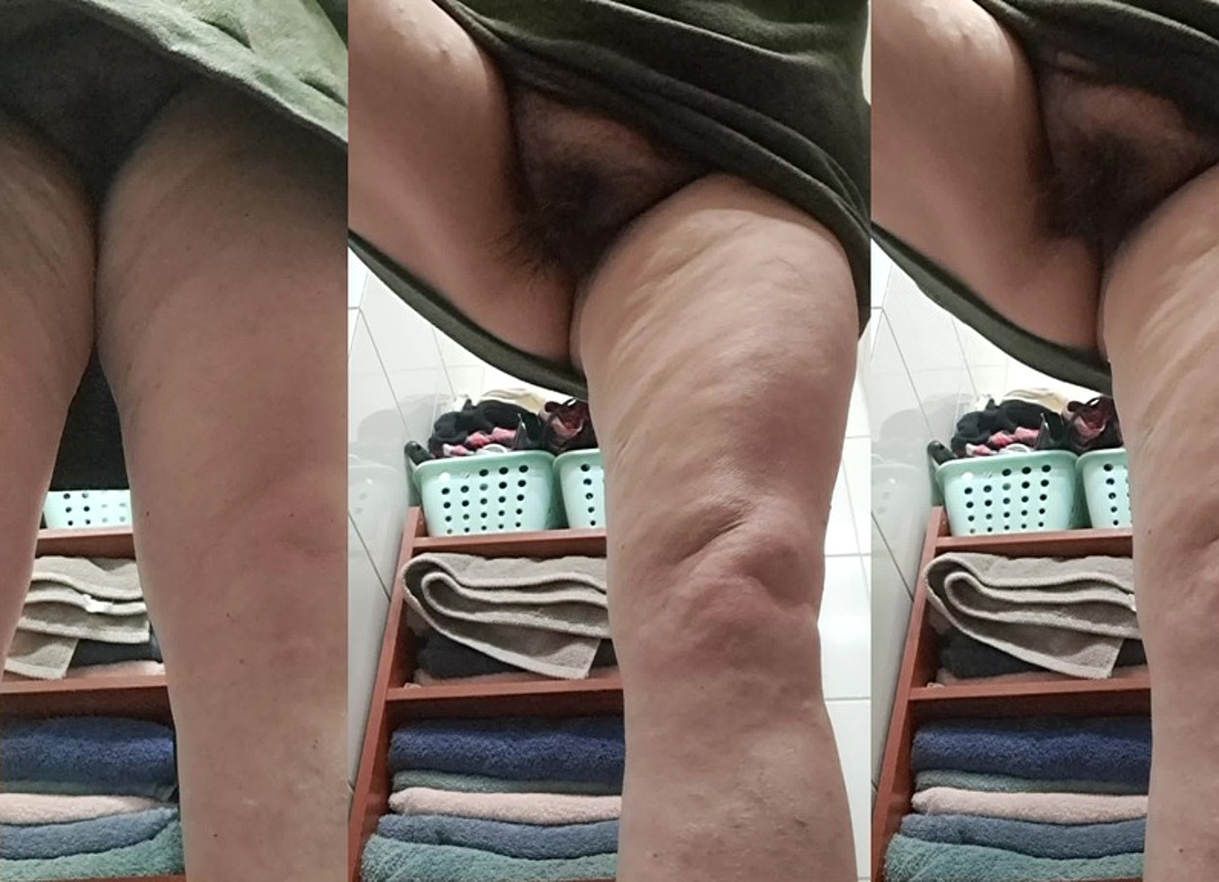 Mature MILF Showing Her Hairy Pussy Under Her Skirt