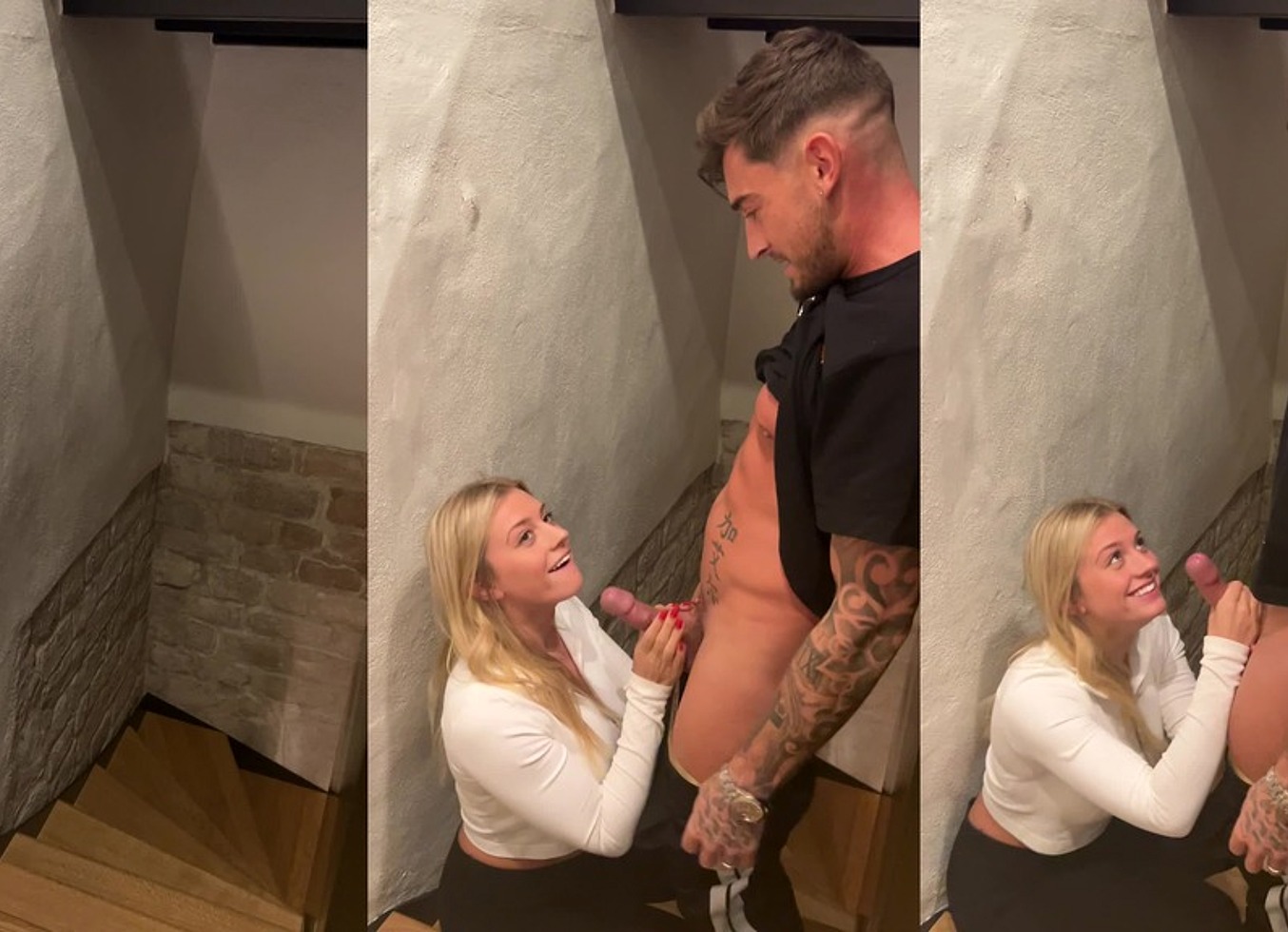 Sneaky Blowjob on Stairs, Had a Narrow Escape From Getting Caught