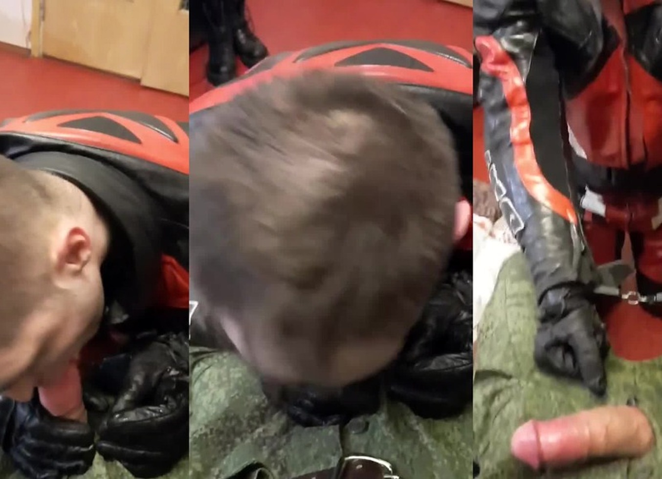 Leather Biker In Motogear Sucked Dick By Military Man