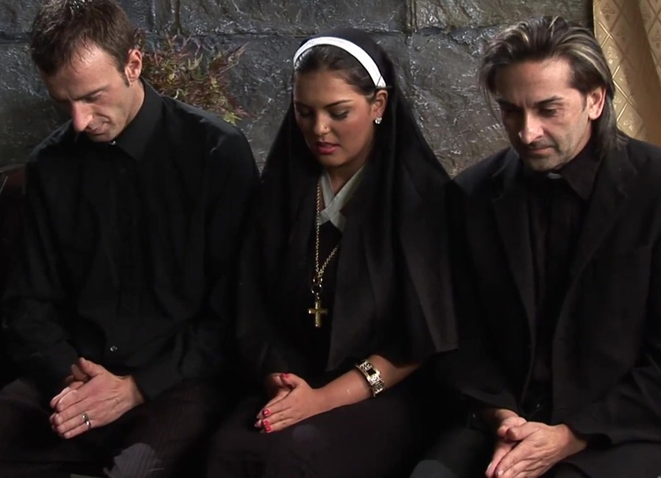 Jasmine Black And Stacey Saran Get Fucked By Priests In The Pews