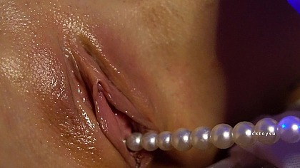 Sensual massage: white silk robe, warm oil tease & aesthetic pearl play
