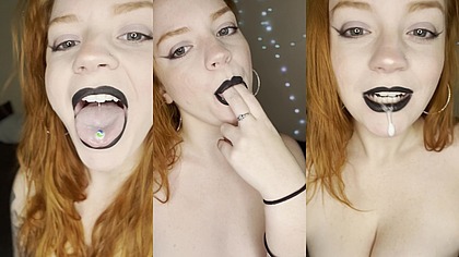 BBW Redhead Pierced Tongue Fetish Spit Play & Mouth Close Up