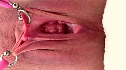 Pulling and Stretching My Pierced Clit and Pushing my Pussy to Pee